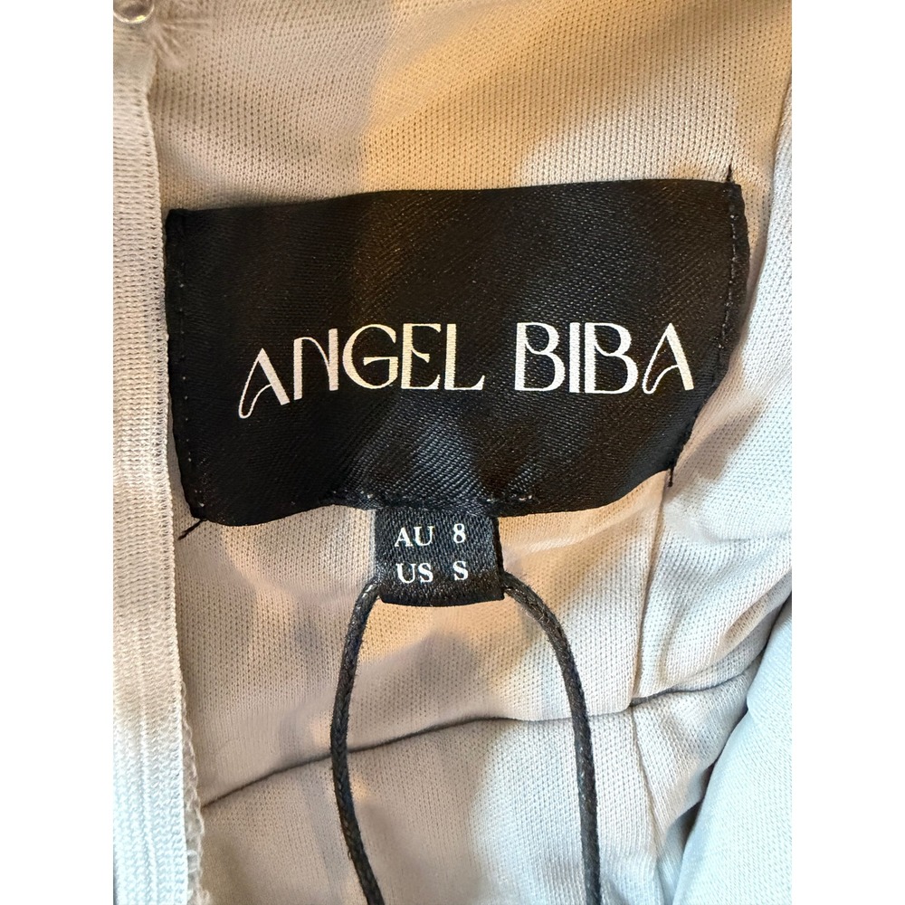 Angel Biba Sequin Maxi Dress Women Small Silver Satin Tie Gown NWT Party - Picture 9 of 13